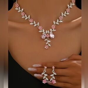 Lovely Pink Floral Necklace and Earring Set